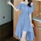 Off-shoulder Gather Waist A-line Dress