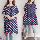 Dotted Short-sleeve T-shirt Dress Floral - One Size