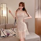 Short-sleeve Glitter Mesh Mini Mermaid Dress