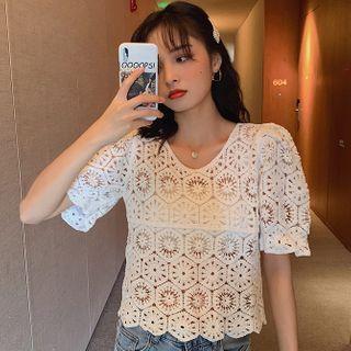 Short-sleeve Lace Eyelet Top