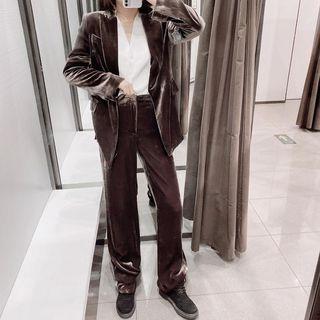 One-button Velvet Blazer / Wide Leg Pants