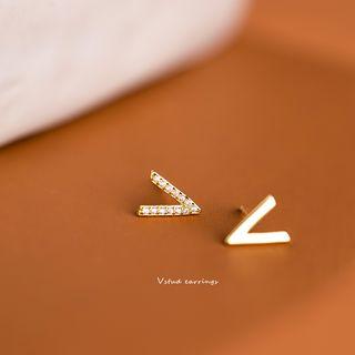 925 Sterling Silver Rhinestone V Shape Earring