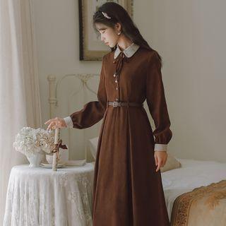 Tie-neck Belted Midi A-line Shirtdress