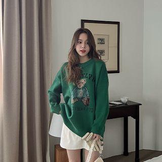Drop-shoulder Bear-detail Sweater