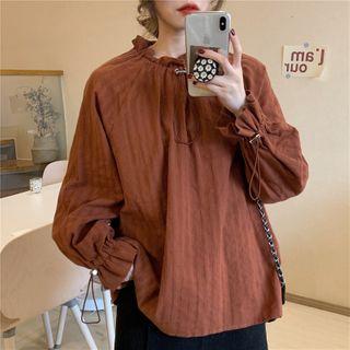 Drawcord-cuff Striped Blouse