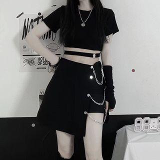 High-waist Chain Accent Mini A-line Skirt