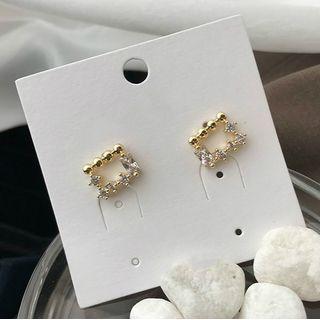 Rhinestone Stud Earring 1 Pair - Square - One Size
