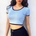 Contrasted Slim-fit Crop Knit Top