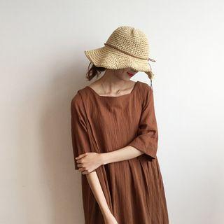Short-sleeve Square Neck A-line Midi Dress
