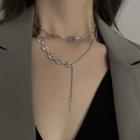 Layered Alloy Choker Necklace - Silver - One Size