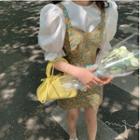 Set: Short-sleeve Blouse + Spaghetti Strap Floral Dress