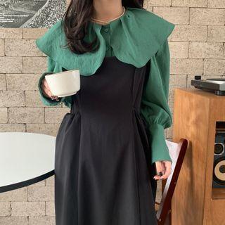 Large Lapel Single-breasted Shirt / Plain Elastic-waist Tank Dress ( Various Design )
