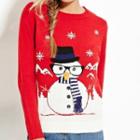 Snowman Print Sweater Red - One Size