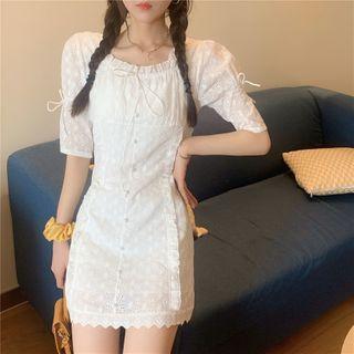 Short-sleeve Eyelet Mini A-line Dress