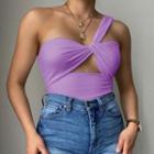 Cut Out One-shoulder Sleeveless Crop Top