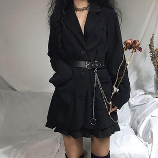 Set: Plain Single-breasted Blazer + Faux Leather Belt