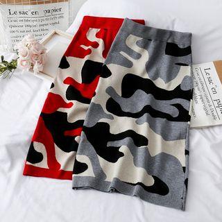 Camouflage Knit Maxi Skirt