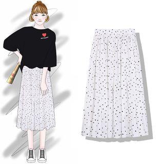 Patterned A-line Midi Pleated Skirt