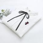 Embroidered Bow Detail Blouse White - One Size