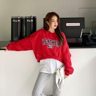 Letter Fleece-lined Cropped Pullover