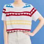 Striped Heart Print Knit Top