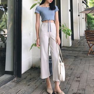 Plain Short Sleeve Cropped T-shirt / Wide Leg Pants