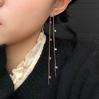 Rhinestone Long Fringed Earring Gold - One Size