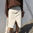 Slit-front Cotton Skirt