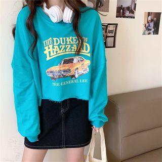 Lettering Car Print Cropped Pullover