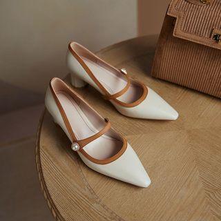 Pointed Faux Pearl Low Heel Pumps