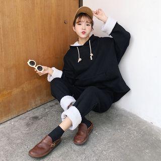Set: Fleece-trim Hoodie + Cropped Pants