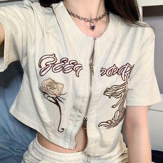 Short-sleeve Print Zip T-shirt