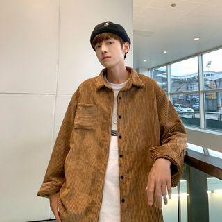 Plain Corduroy Button-up Oversize Jacket