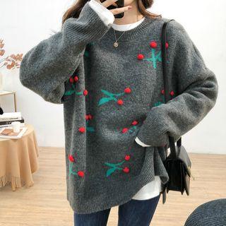 Pom Pom Detail Printed Sweater