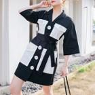 3/4-sleeve Color Block A-line Mini Shirt Dress