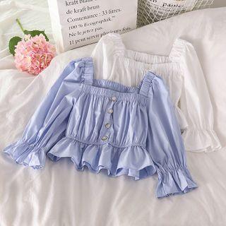 Square-neck 3/4-sleeve Cropped Top