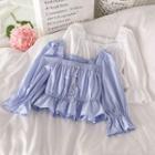 Square-neck 3/4-sleeve Cropped Top