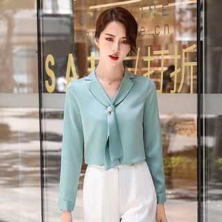Long-sleeve V-neck Mock-tie Blouse / Dress Pants / Set