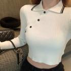 Asymmetrical Collared Ribbed Knit Top
