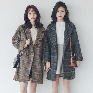 Plaid Single-button Long Blazer