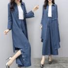 Set: Denim Long Shirt + Wide-leg Jeans