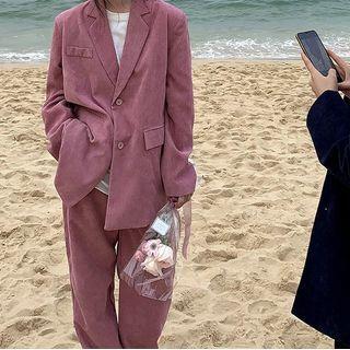 Set: Single-breasted Blazer + Straight Leg Pants