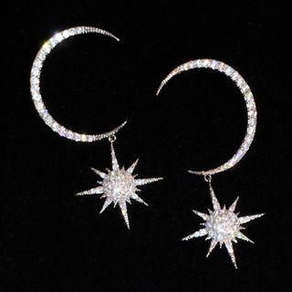 Rhinestone Moon Earring 1 Pair - As Shown In Figure - One Size