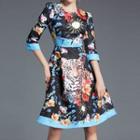 Patterned 3/4 Sleeve A-line Dress