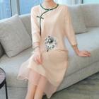 Traditional Chinese Long-sleeve Flower Embroidery A-line Dress