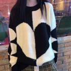 Heart Pattern Sweater Black & White - One Size