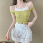 Off Shoulder Top / Vest / High Waist Lace Skirt