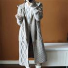 Long Hooded Cable Knit Cardigan