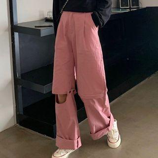 Cut Out Straight Fit Pants Pants - Pink - One Size