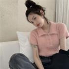 Short-sleeve Fluffy Knit Polo Shirt